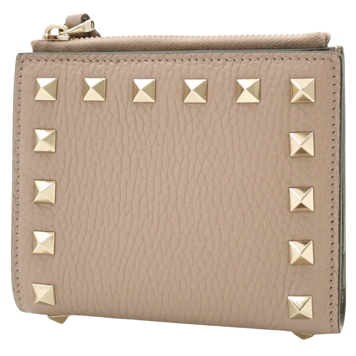 粉米色皮革铆钉对折钱包 (6W2P0W06VSH)