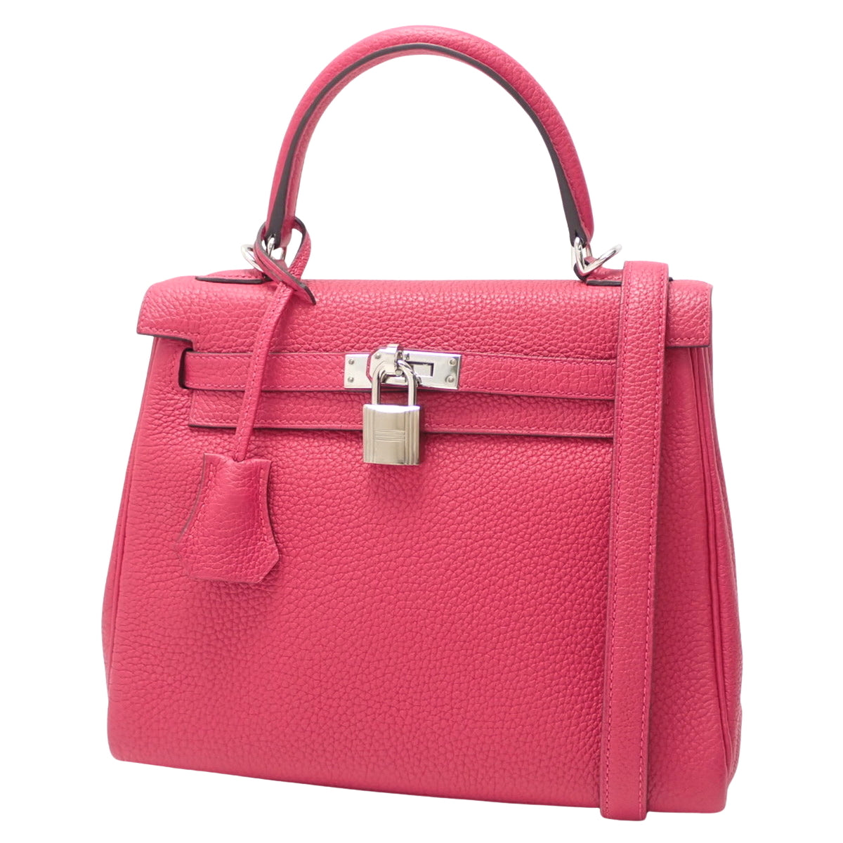 Kelly 25 (inner-stitched) Togo leather, Framboise color, silver hardware, U stamp.