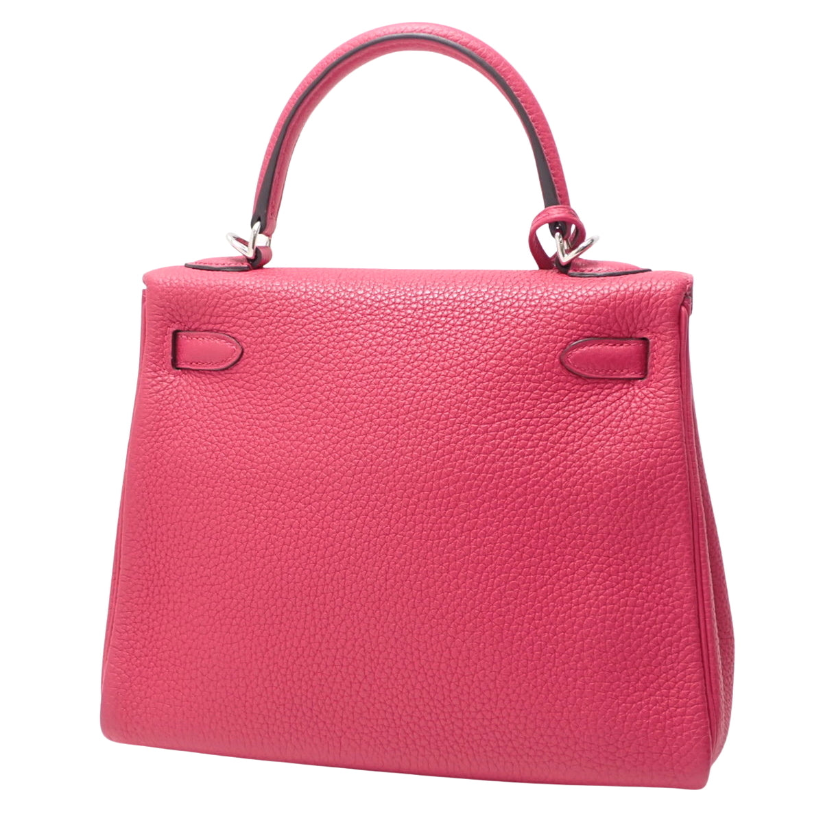 Kelly 25 (inner-stitched) Togo leather, Framboise color, silver hardware, U stamp.