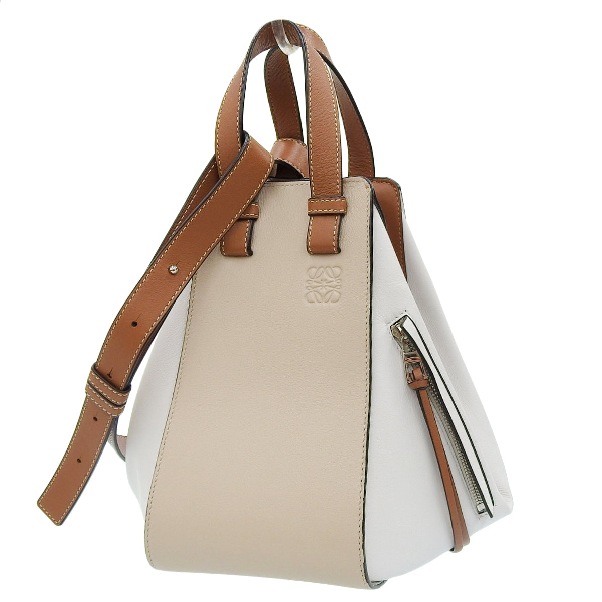 Hammock Small Bag in Calfskin, White, Brown, and Beige