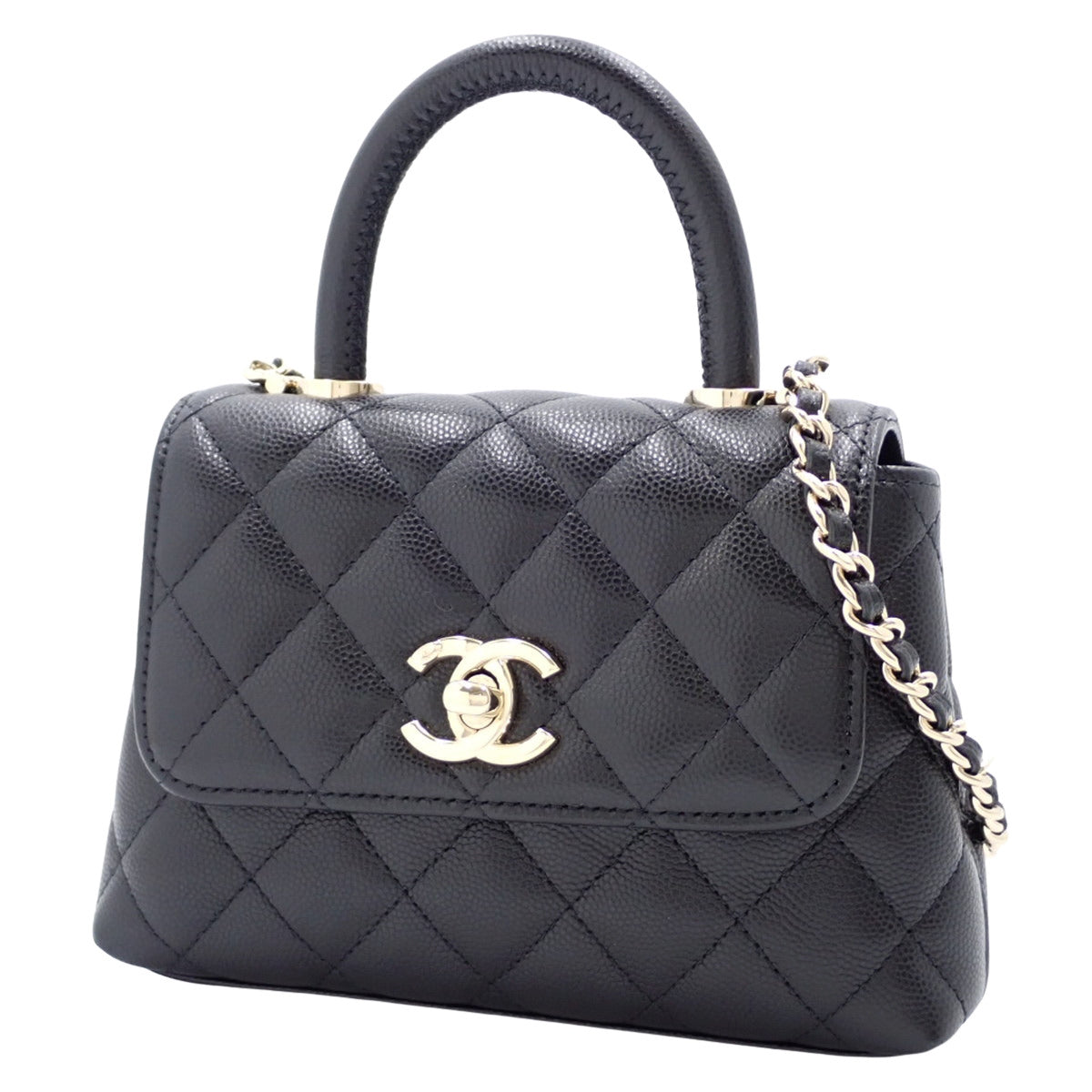 Matelasse Coco Handle XXS Top Handle Bag, Caviar Skin, Black, AS2215