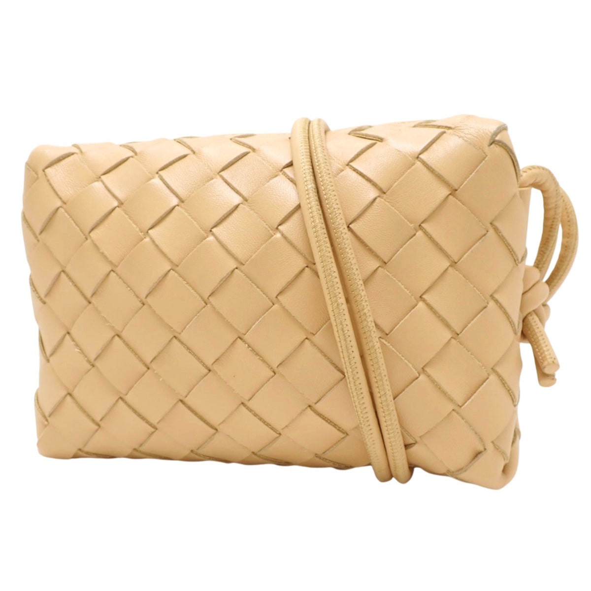 Intrecciato Mini Loop Camera Bag in Beige Lambskin 680254