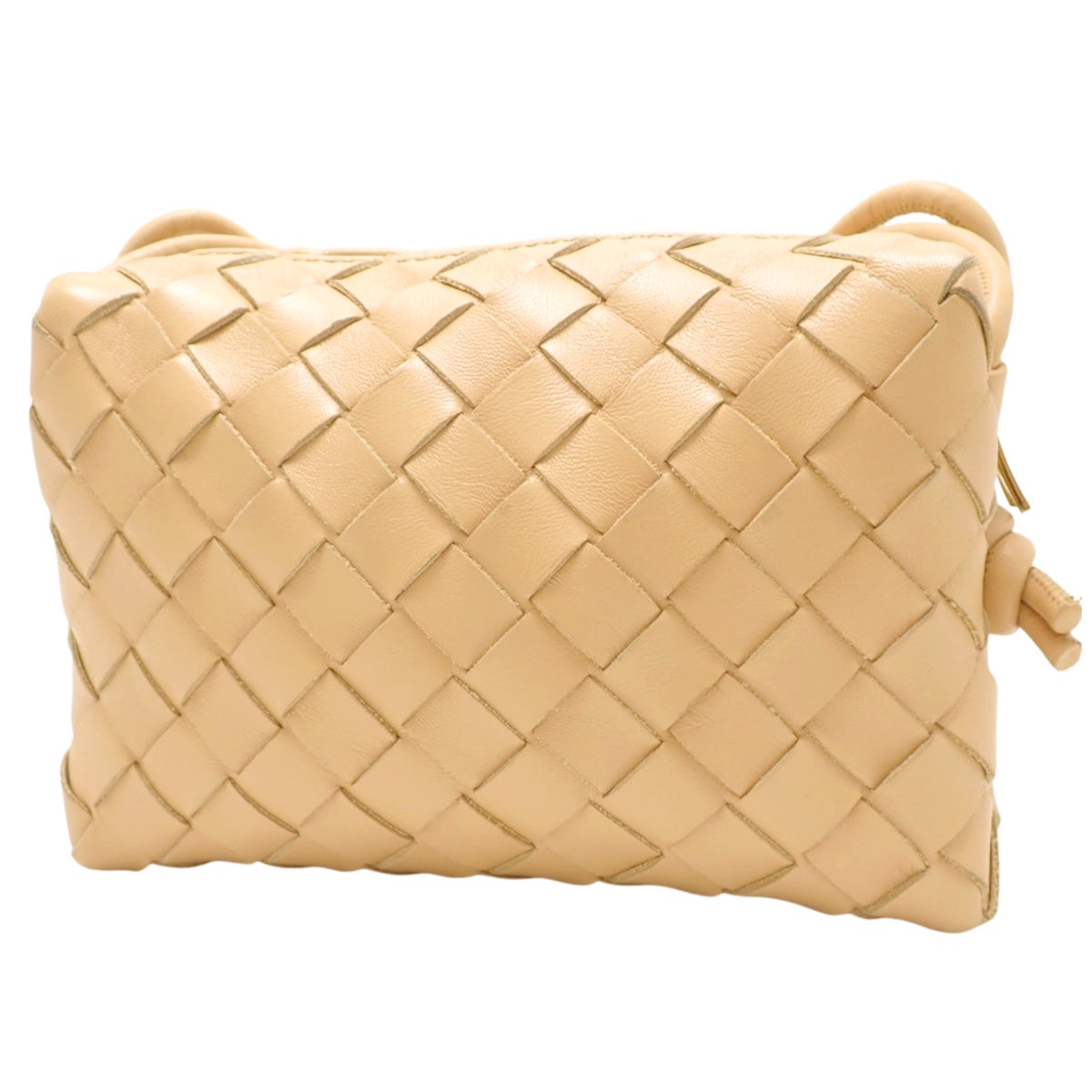 Intrecciato Mini Loop Camera Bag in Beige Lambskin 680254