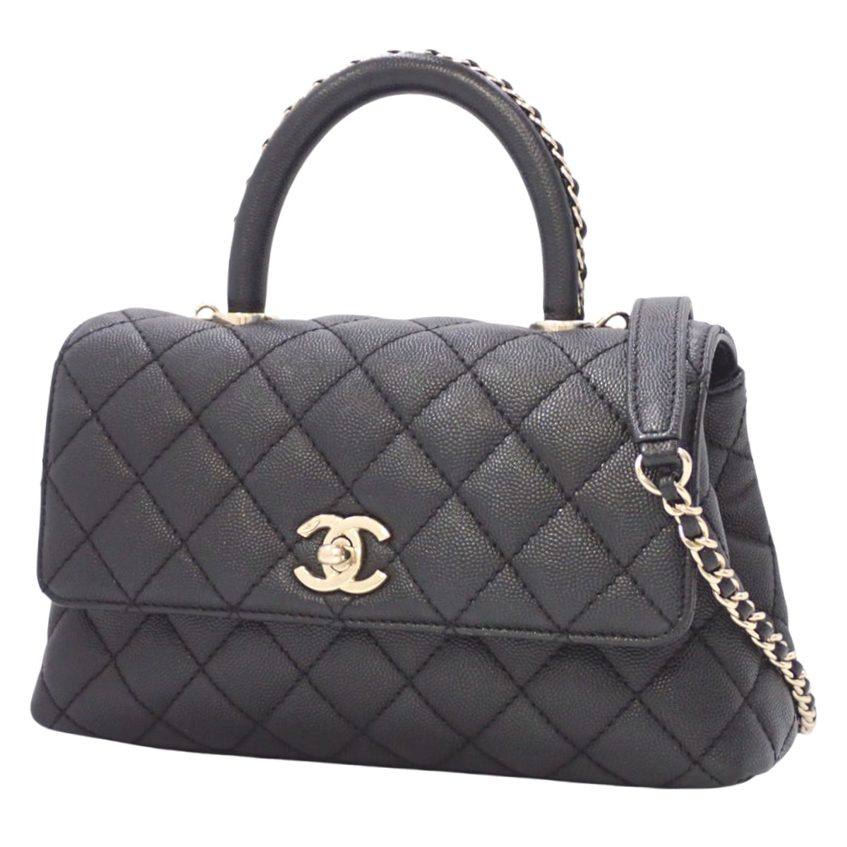 Matelasse Coco Handle Flap Bag, Caviar Skin, Black, A92990