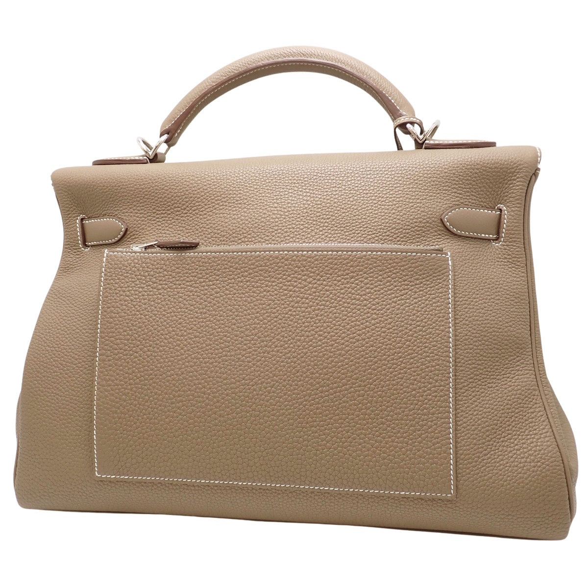 Maxi Kelly 42, Togo leather, palladium hardware, taupe/greyish-taupe, silver hardware, W stamp.