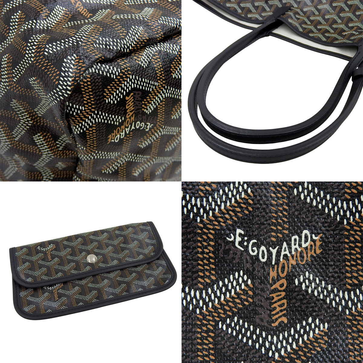 Saint Louis PM, PVC coated canvas, Goyardin canvas, black, herringbone pattern.