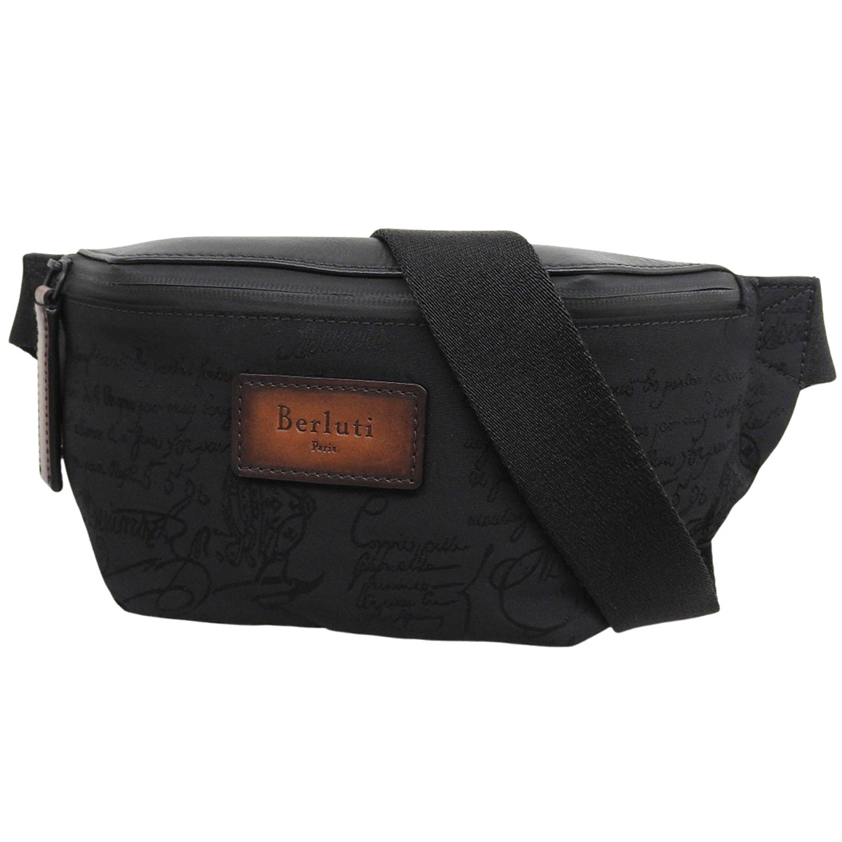 Calligraphy Body Bag Nylon Leather Black