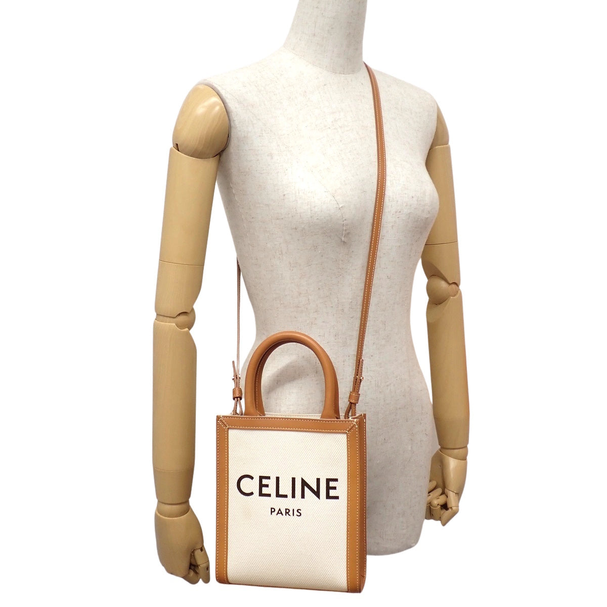 Mini Vertical Cabat Calfskin Canvas Natural/Tan 193302BNZ02NT