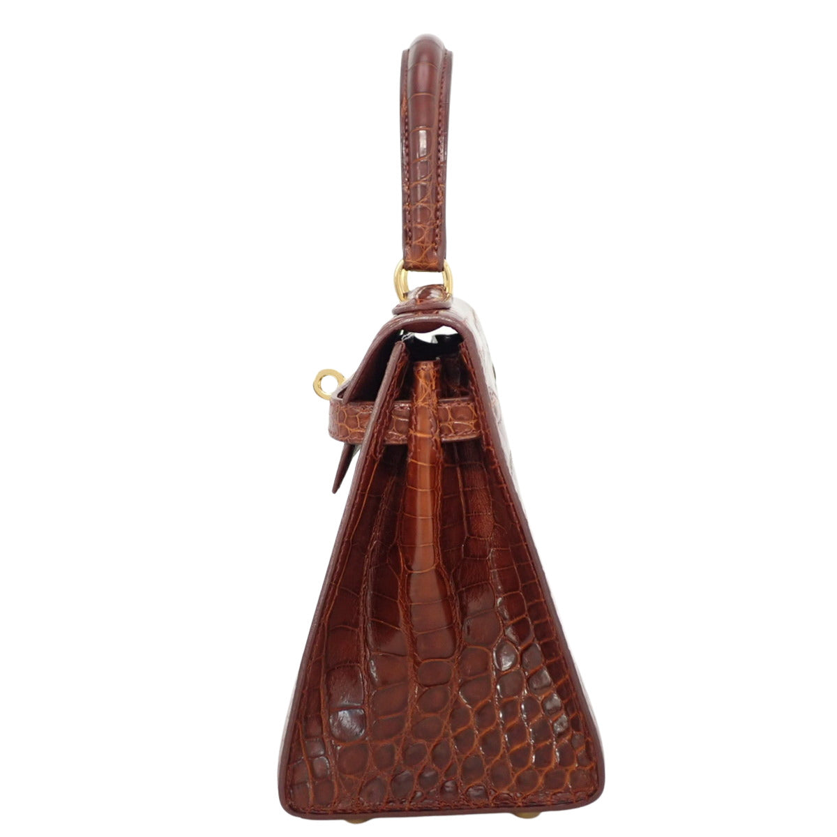 迷你凯莉包，鳄鱼皮/短吻鳄皮，金色五金配件，D字印记