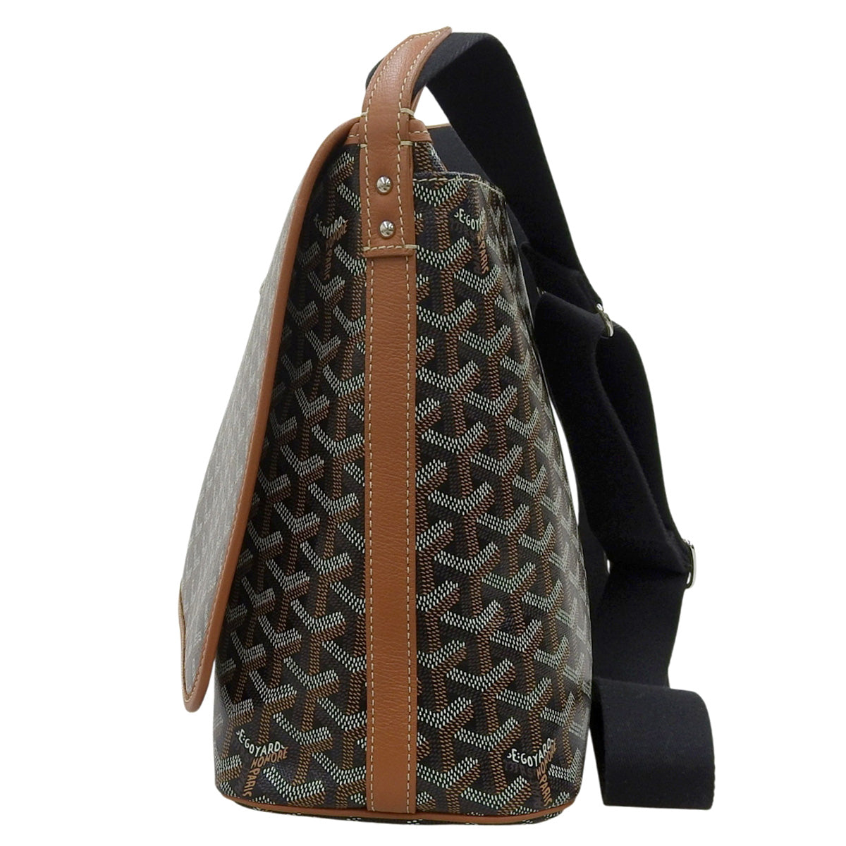 Capessienne MM PVC-coated canvas, Goyardin canvas, black, brown, white, herringbone pattern.