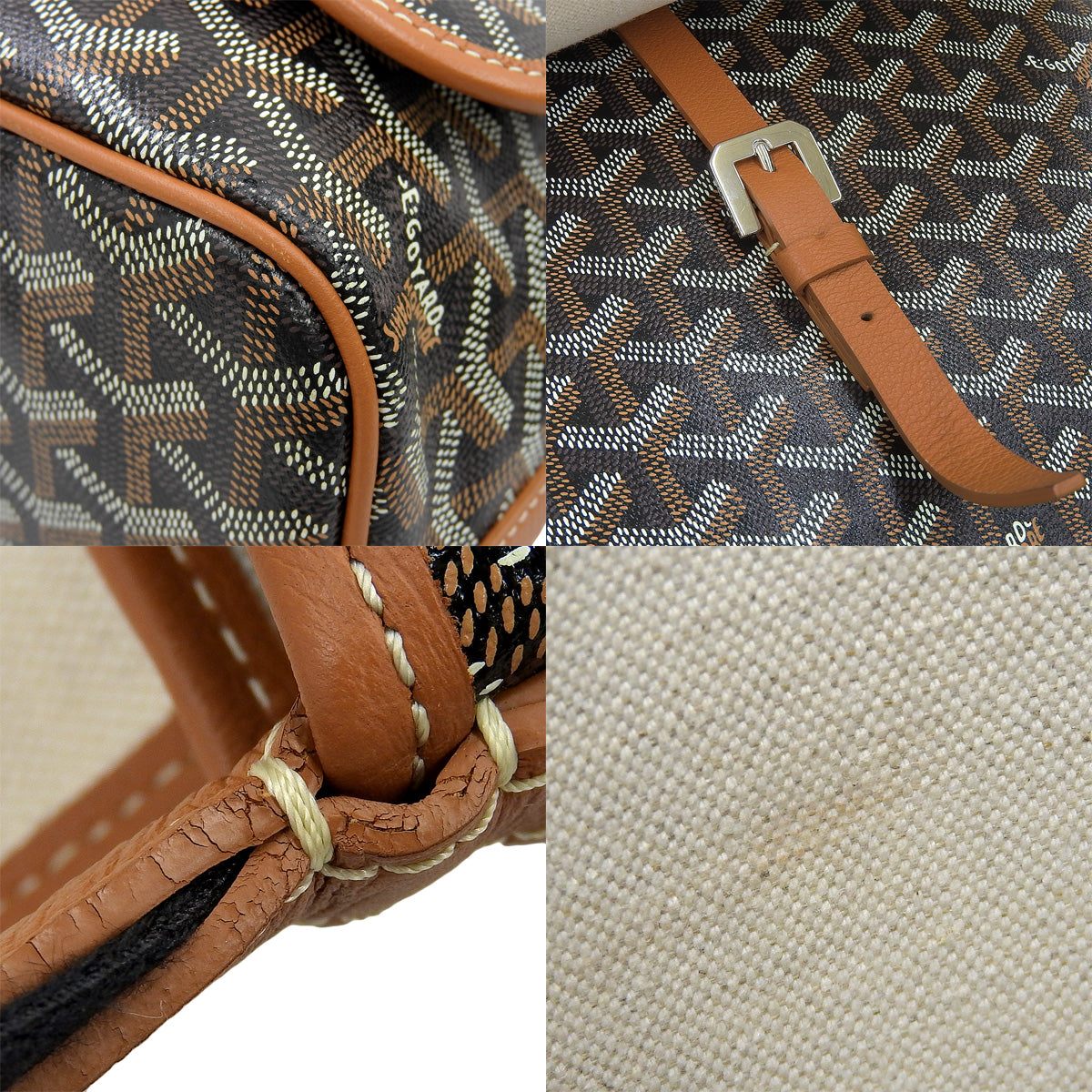 Capessienne MM PVC-coated canvas, Goyardin canvas, black, brown, white, herringbone pattern.