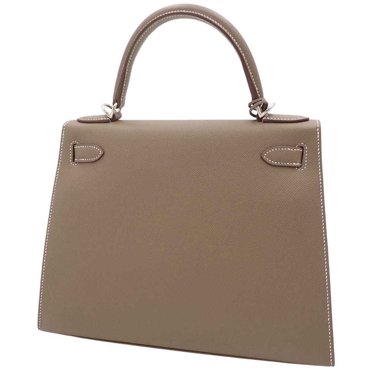 Kelly 28 (exterior stitching), Epsom calfskin, palladium hardware, Etoupe/Etoupe, silver hardware, B stamp.