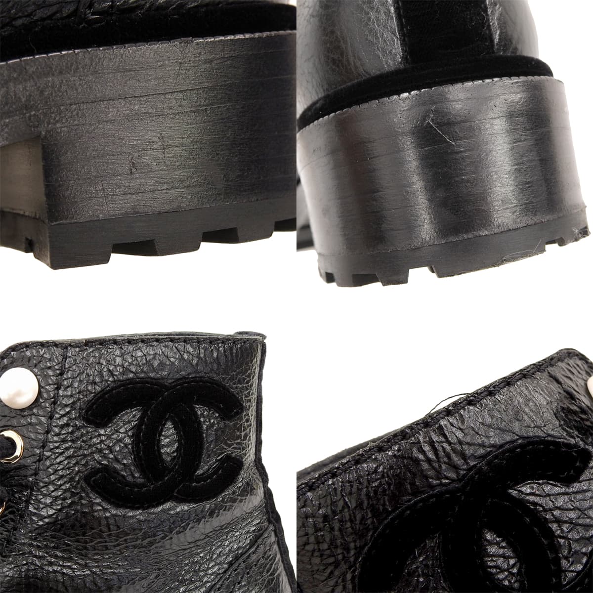 天鹅绒可可标志珍珠装饰系带靴 36码