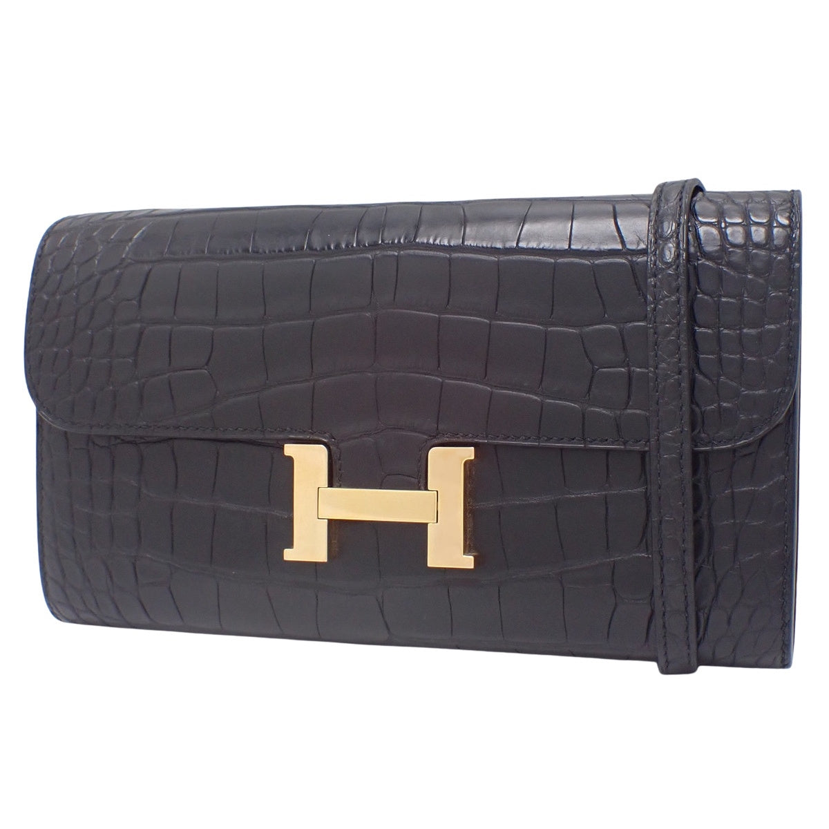 コンスタンスロング トゥーゴー アリゲーターマット クロコダイル ブラック ゴールド金具 Y刻印