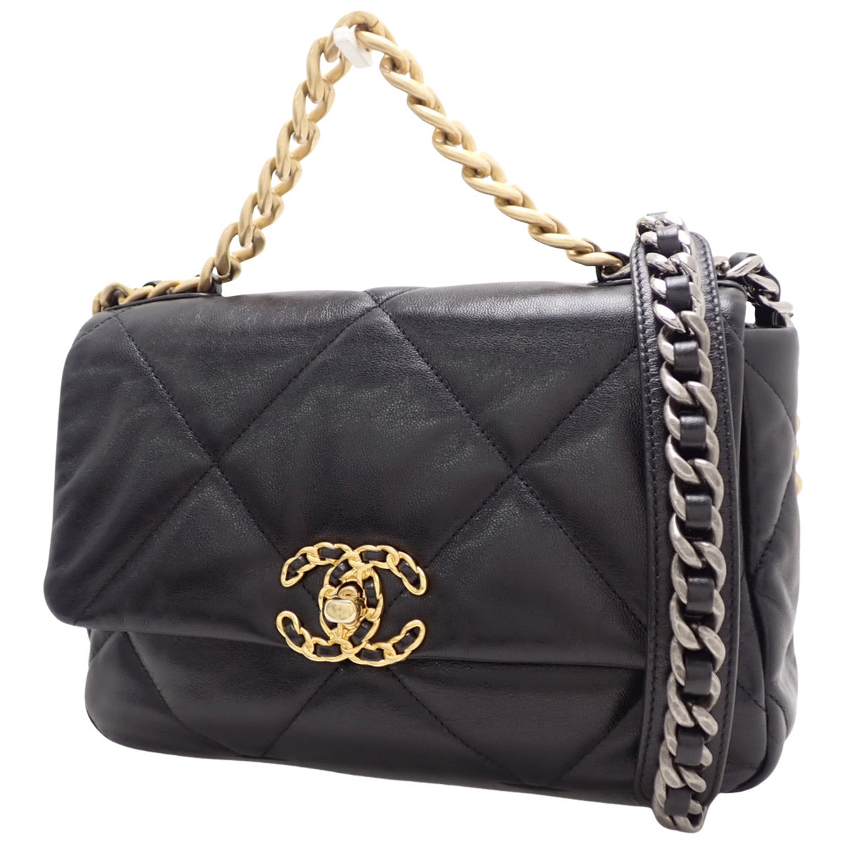 Matelasse Chanel 19 Leather Black Shoulder Bag/Crossbody Bag with Chain Strap