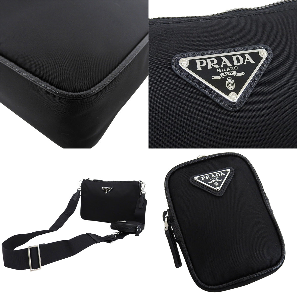 Re-Nylon バッグ ナイロン サフィアーノレザー NERO ネロ 2VH113_2DMH_F0002_V_XOP