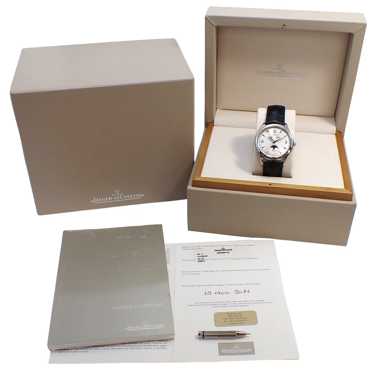 Master Calendar Q1558420 SS/Leather Silver Automatic Men's