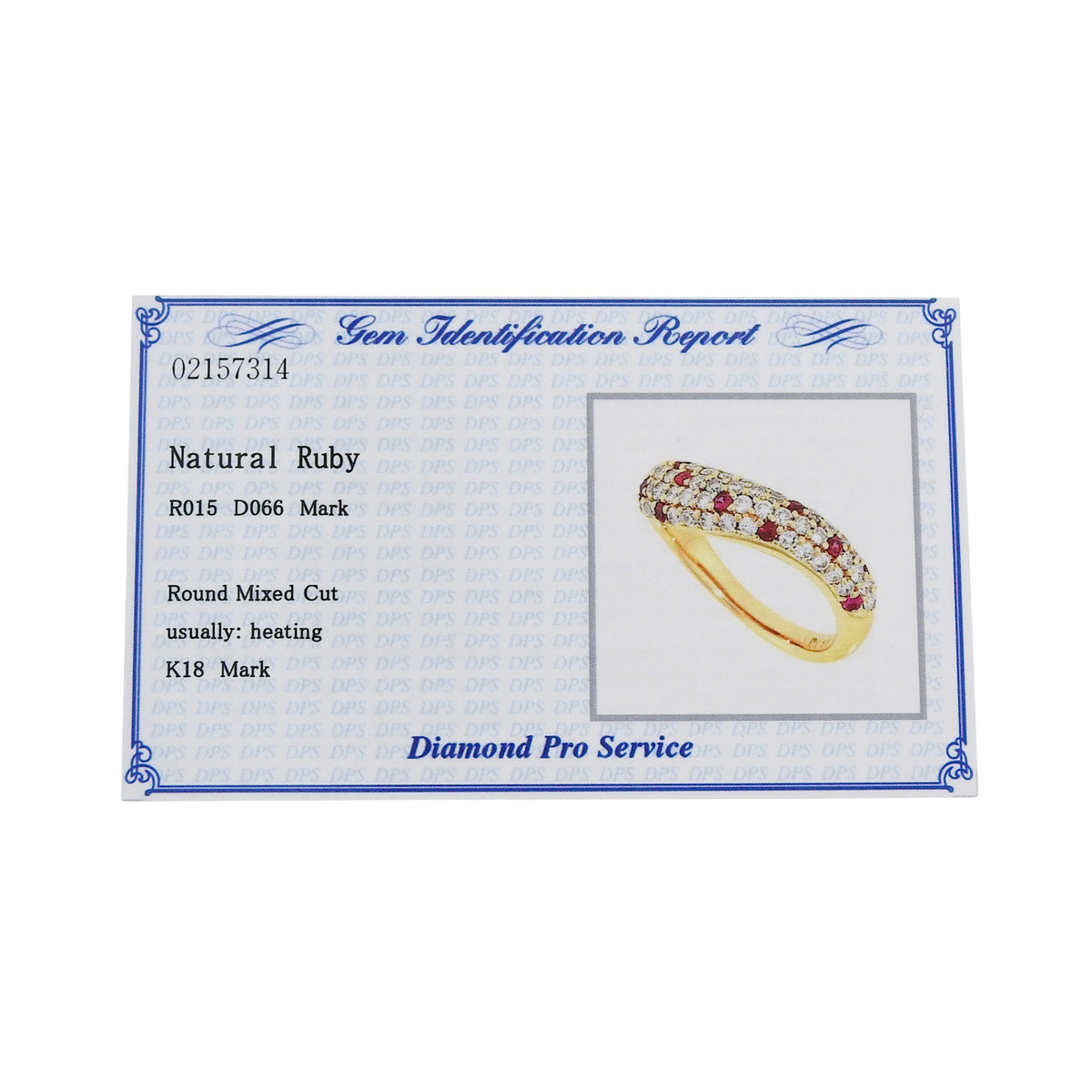 Half pave diamond and ruby ​​ring, D0.66/R0.15, 18K yellow gold, size 12 (52), 5.0g