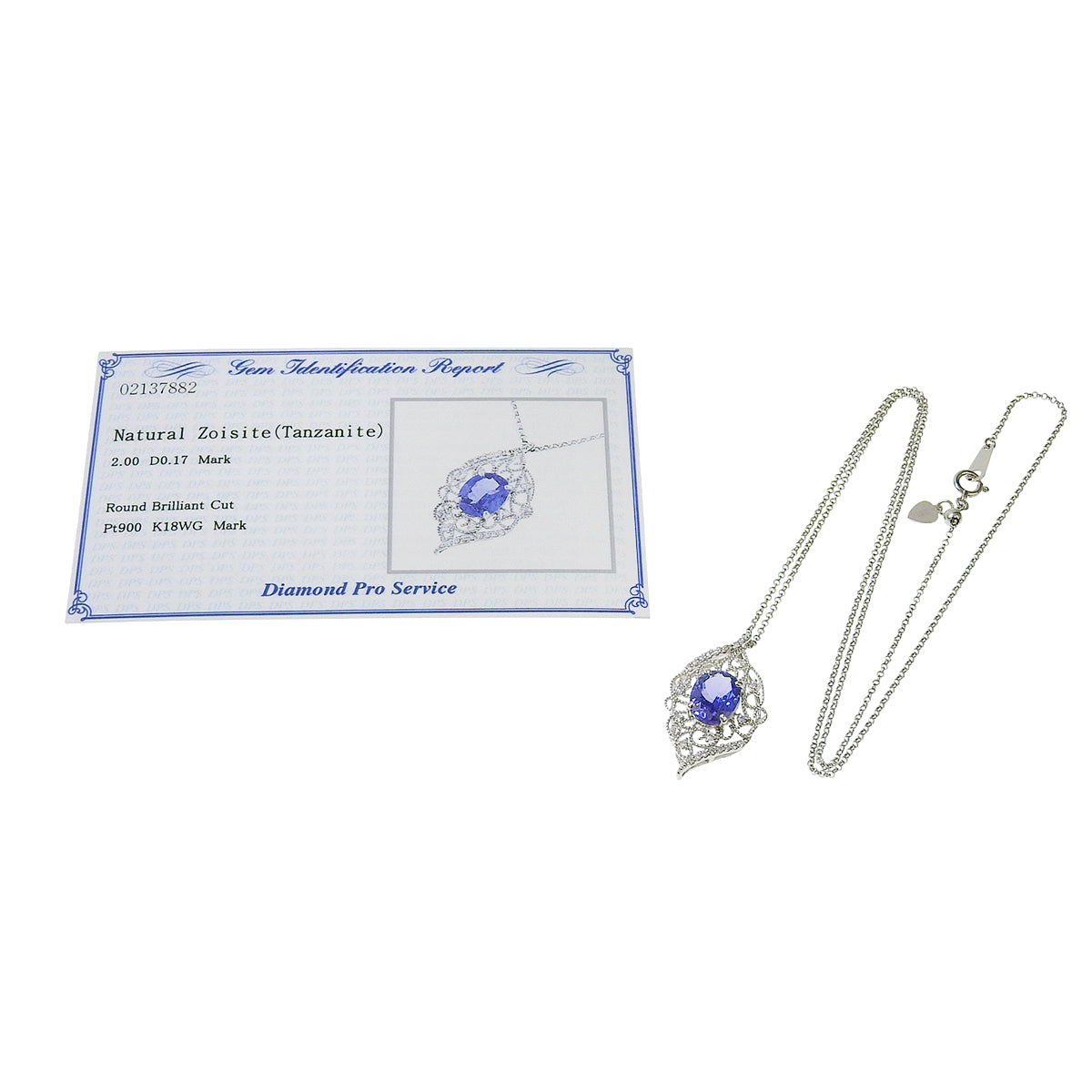Tanzanite and Diamond Leaf Necklace in White Gold (K18WG) and Platinum (Pt900)
