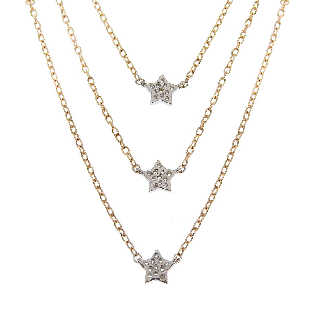 ダイヤモンド 三連ネックレス ピンクゴールド K18PG ホワイトゴールド K18WG 3.7g