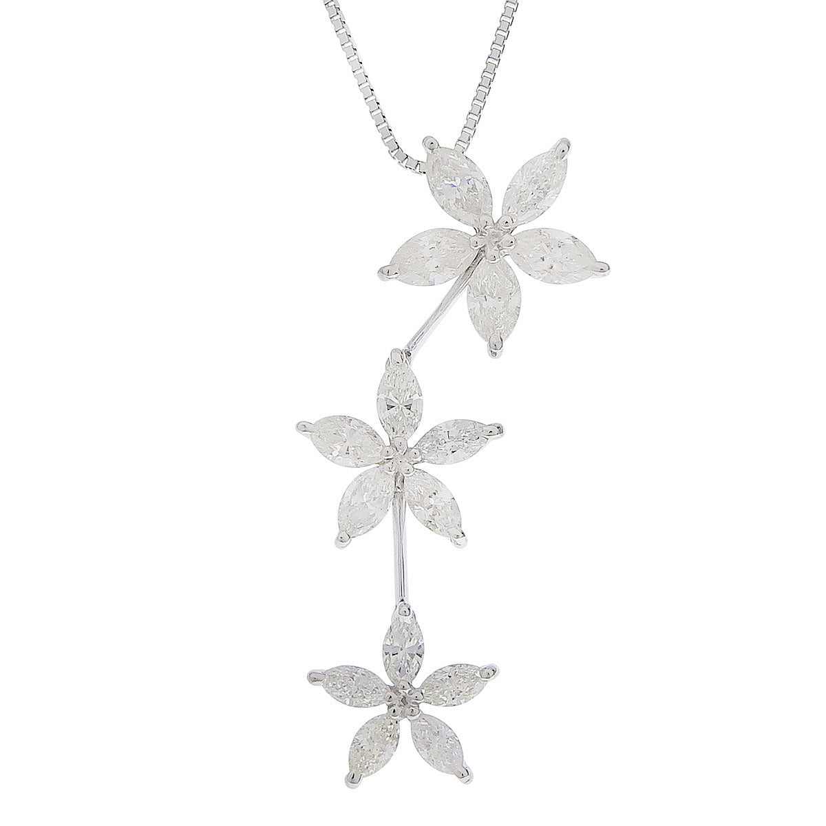 Triple Flower Necklace D2.00 White Gold K18WG 5.8g