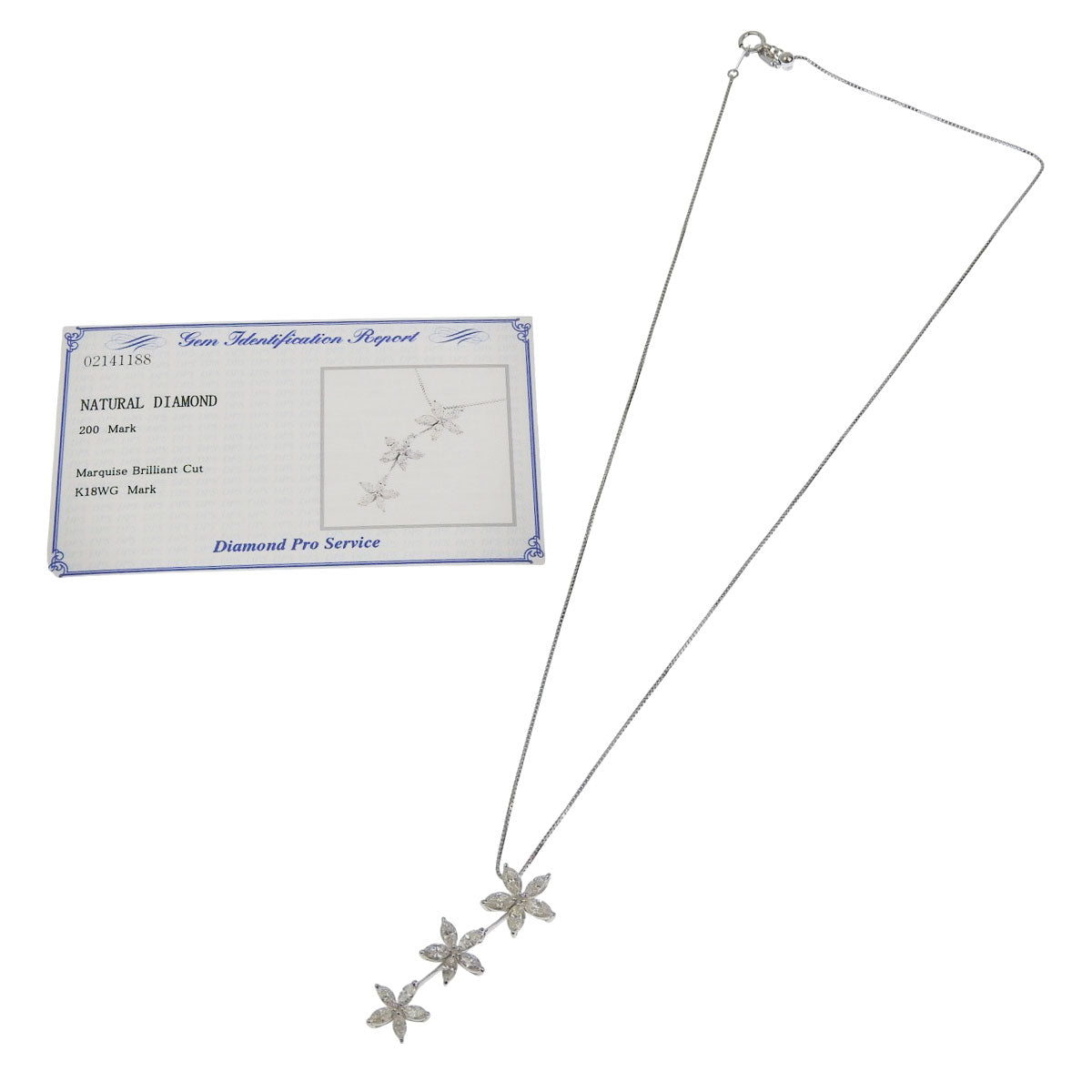 三連 フラワー ネックレス D2.00 ホワイトゴールド K18WG 5.8g