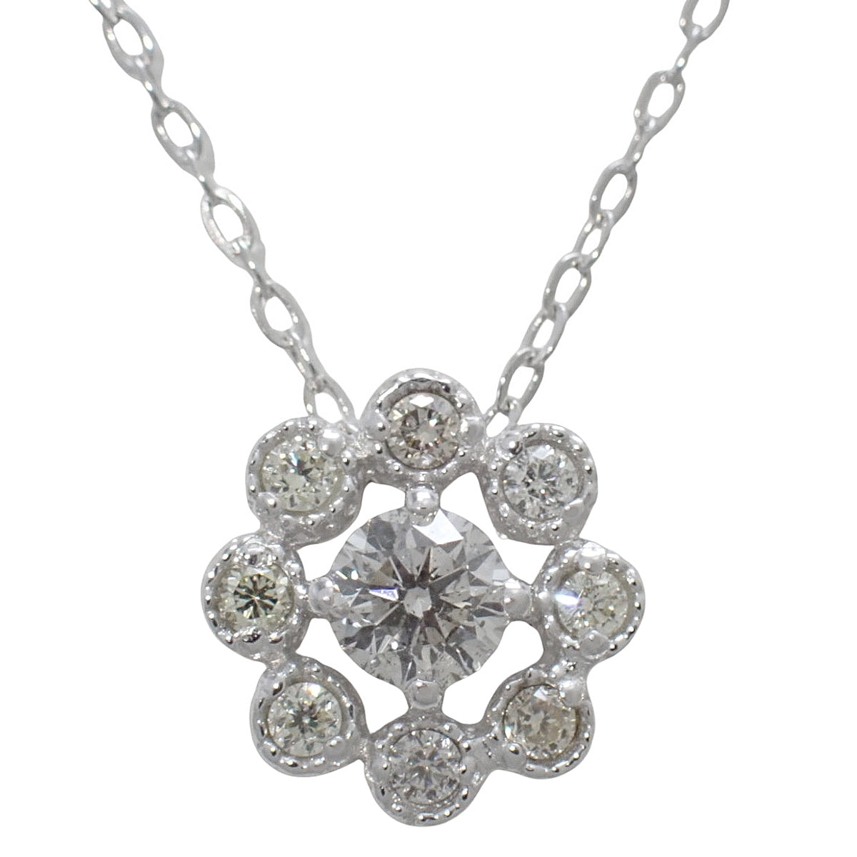 フラワー ダイヤモンド ネックレス D0.20 ホワイトゴールド K18WG 1.5g
