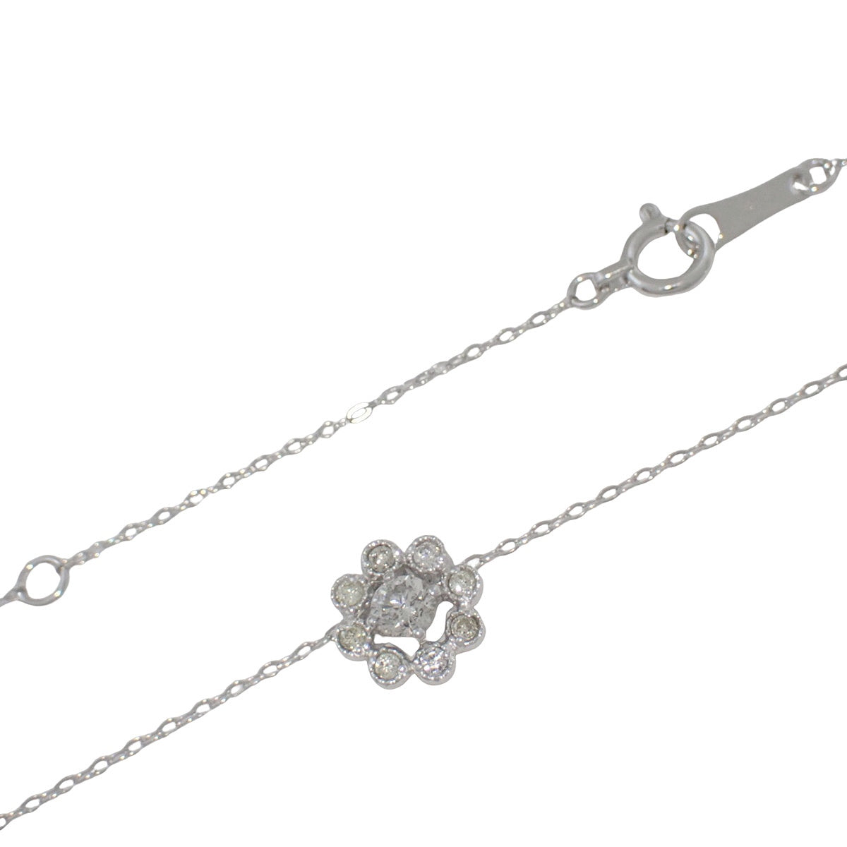 フラワー ダイヤモンド ネックレス D0.20 ホワイトゴールド K18WG 1.5g
