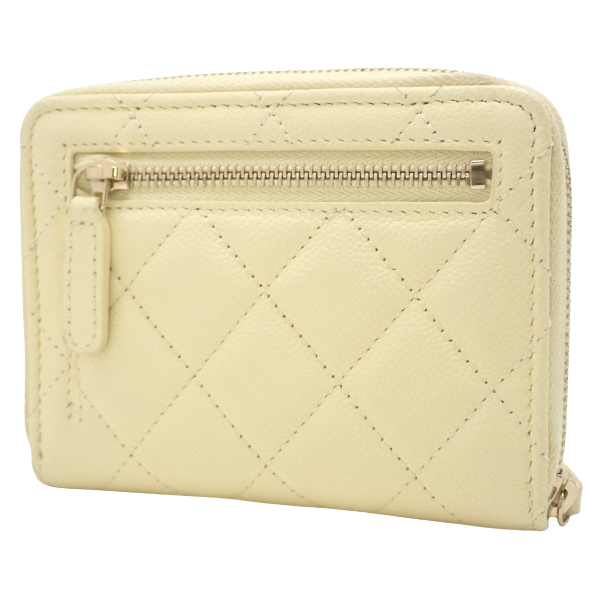 Matelasse Coco Mark 拉链迷你钱包，奶油鱼子酱色