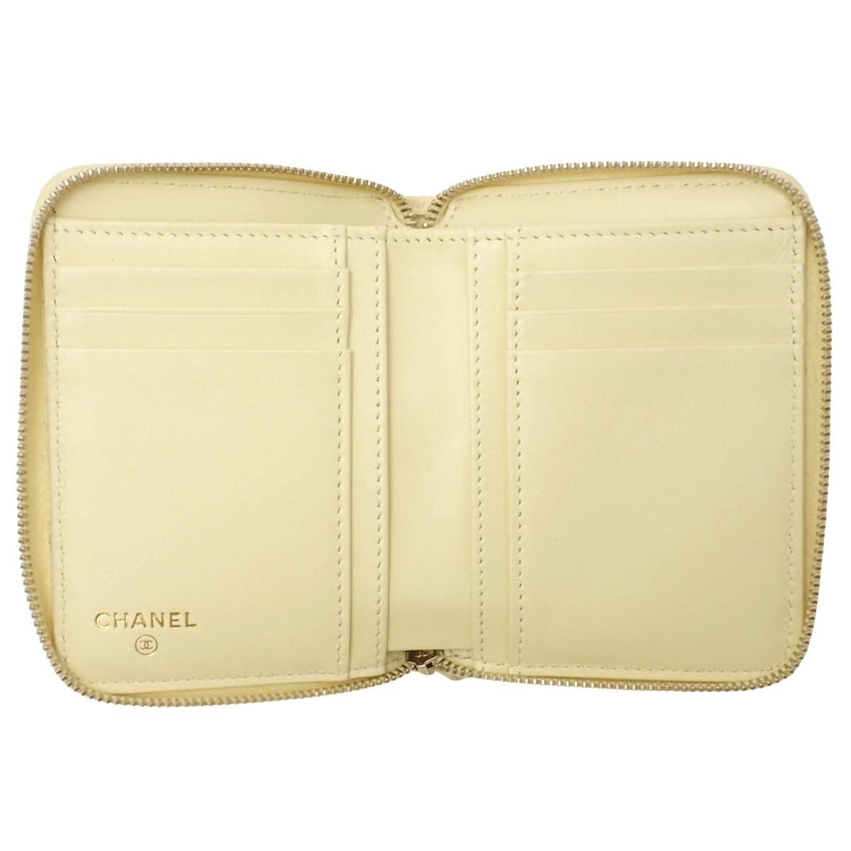 Matelasse Coco Mark 拉链迷你钱包，奶油鱼子酱色