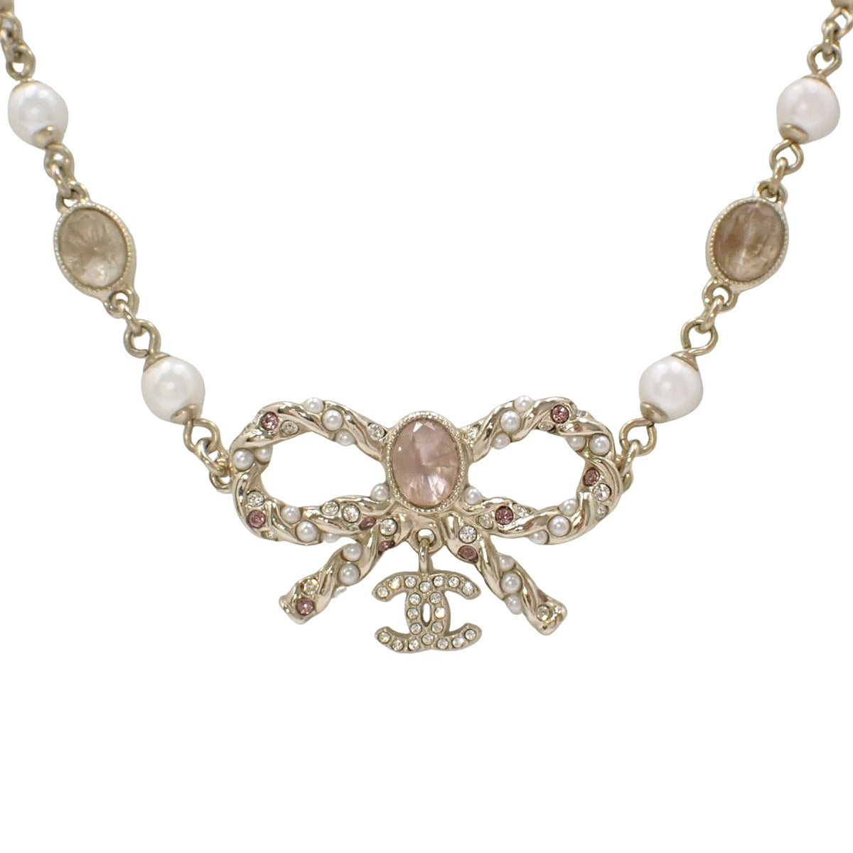 Coco Mark 金属丝带珍珠项链（镀金），镶嵌水钻和人造珍珠