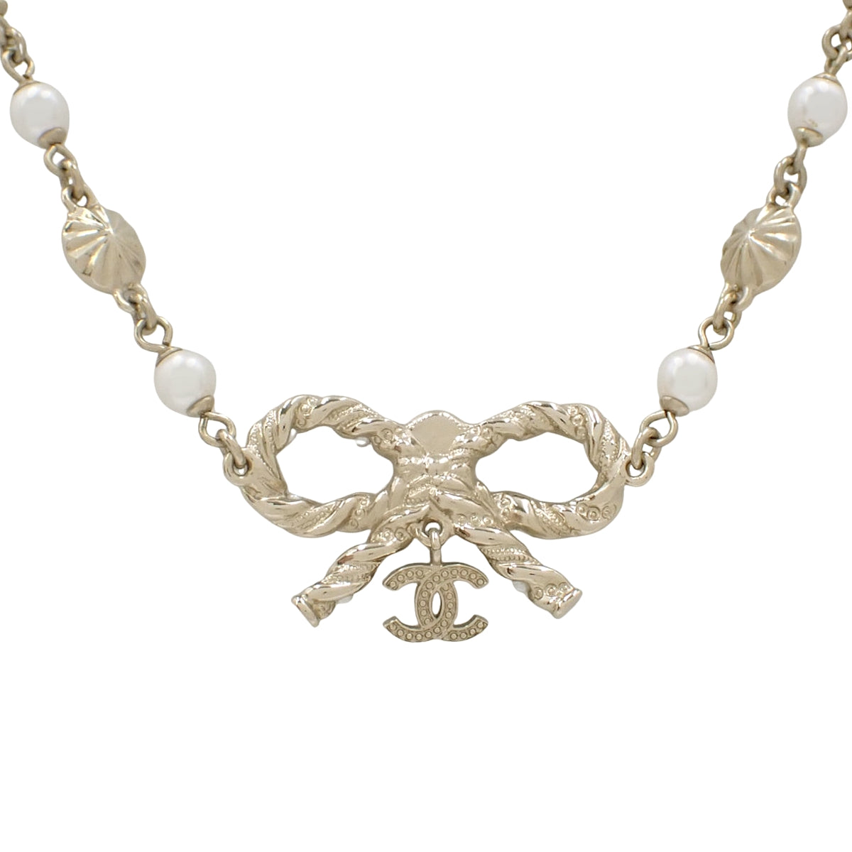 ココマーク リボン パール ネックレス メタル(GP) ラインストーン フェイクパール