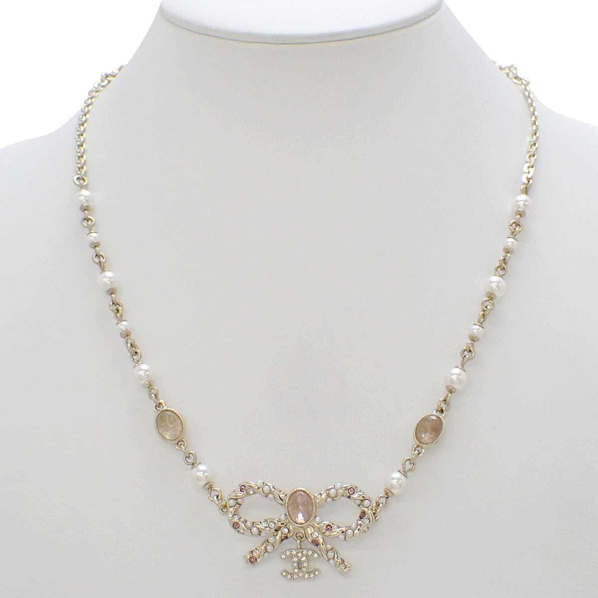 ココマーク リボン パール ネックレス メタル(GP) ラインストーン フェイクパール