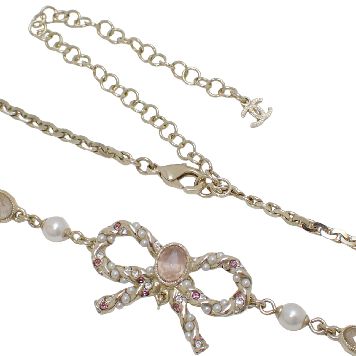 Coco Mark 金属丝带珍珠项链（镀金），镶嵌水钻和人造珍珠