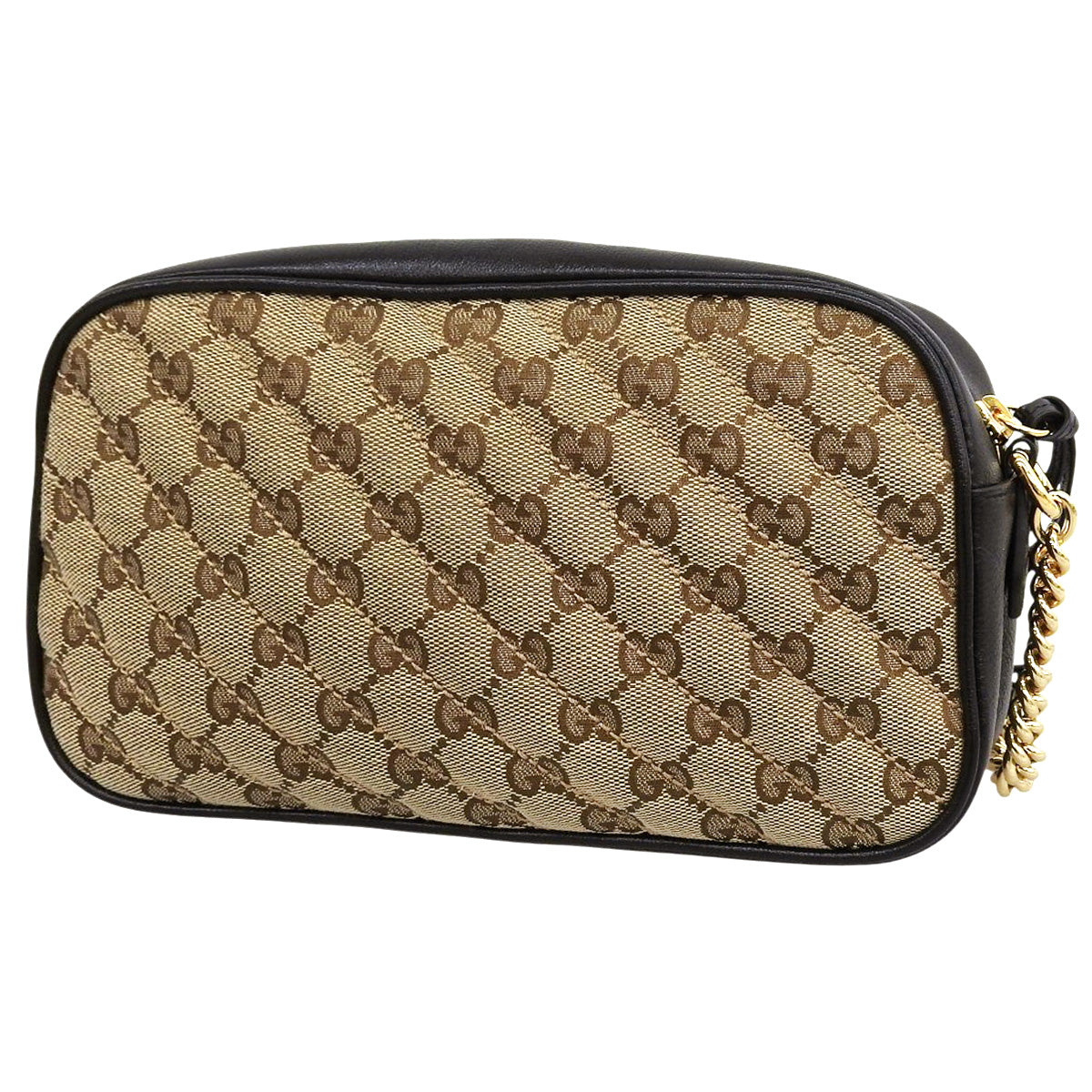 GG Marmont Small Camera Bag in Beige and Black GG Canvas (447632)