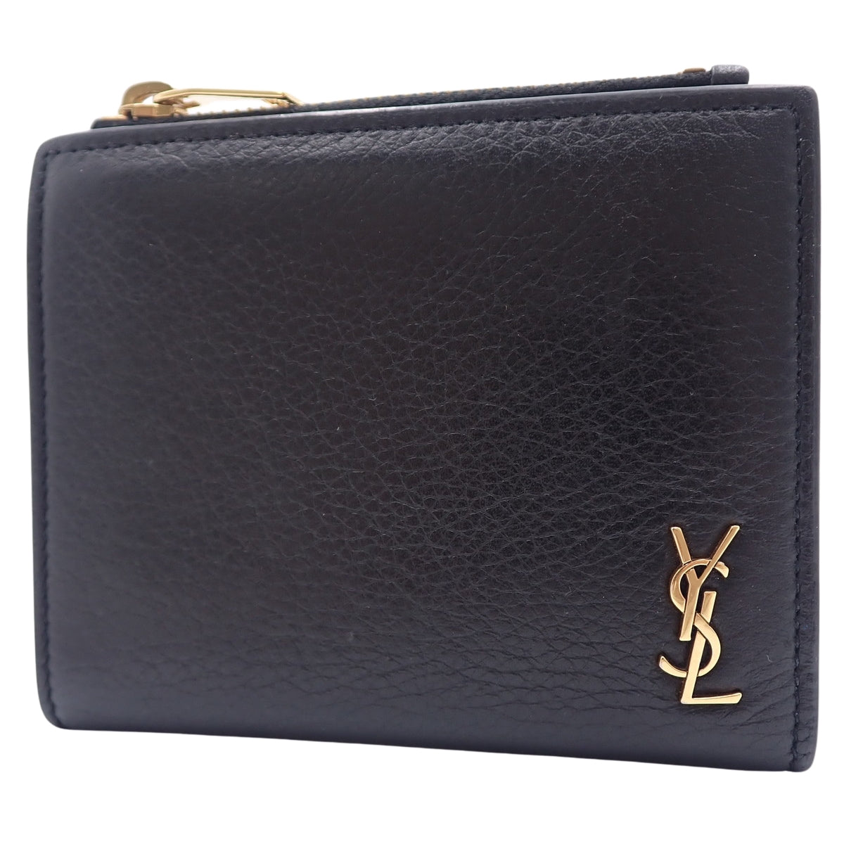 迷你字母图案对折钱包，黑色真皮，635265