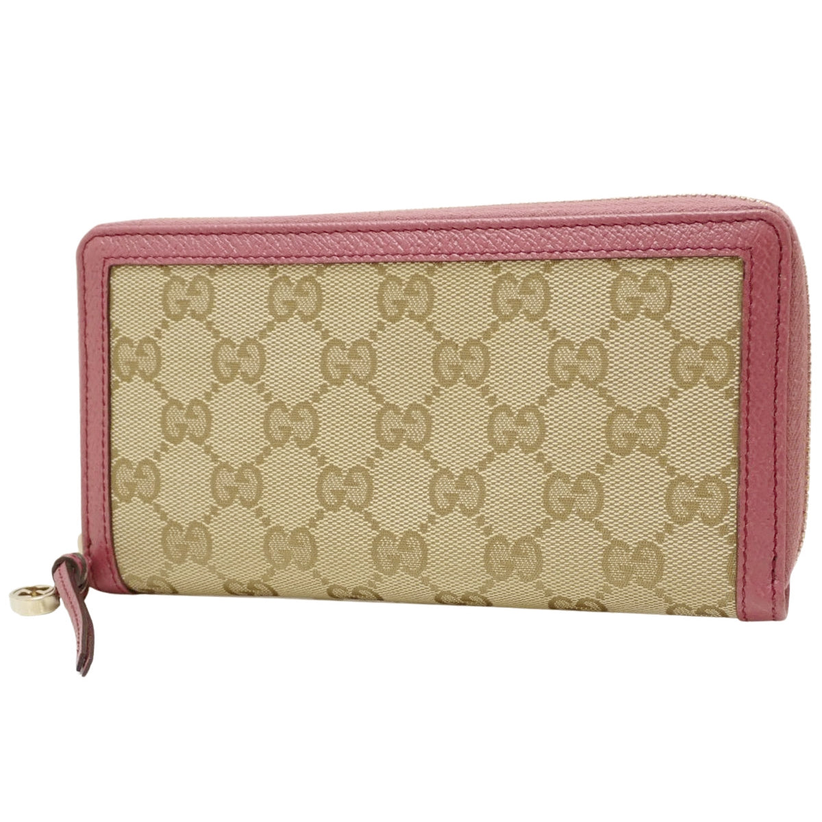 GG Round-Zip Long Wallet, GG Canvas Leather, Beige/Pink, 394005
