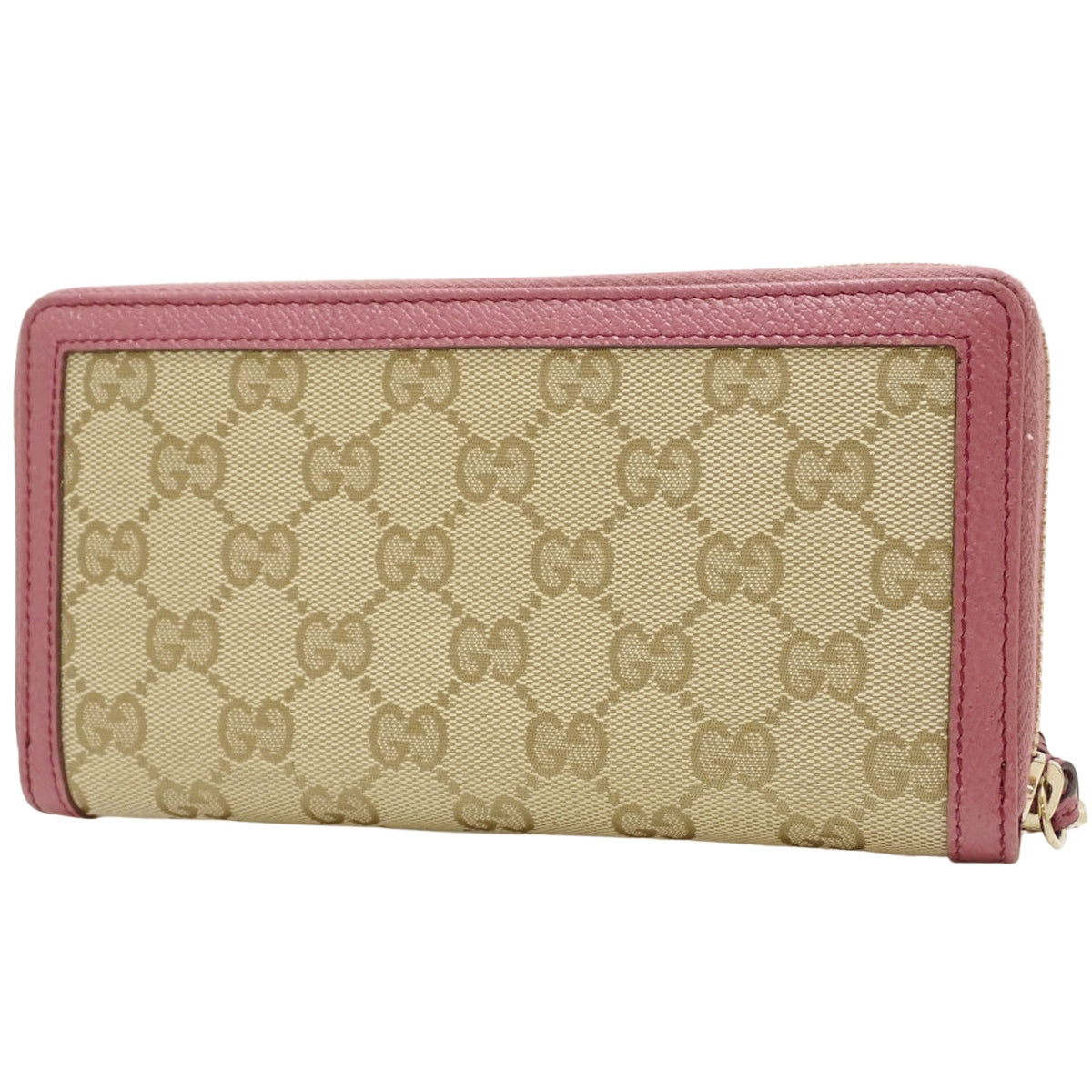 GG Round-Zip Long Wallet, GG Canvas Leather, Beige/Pink, 394005