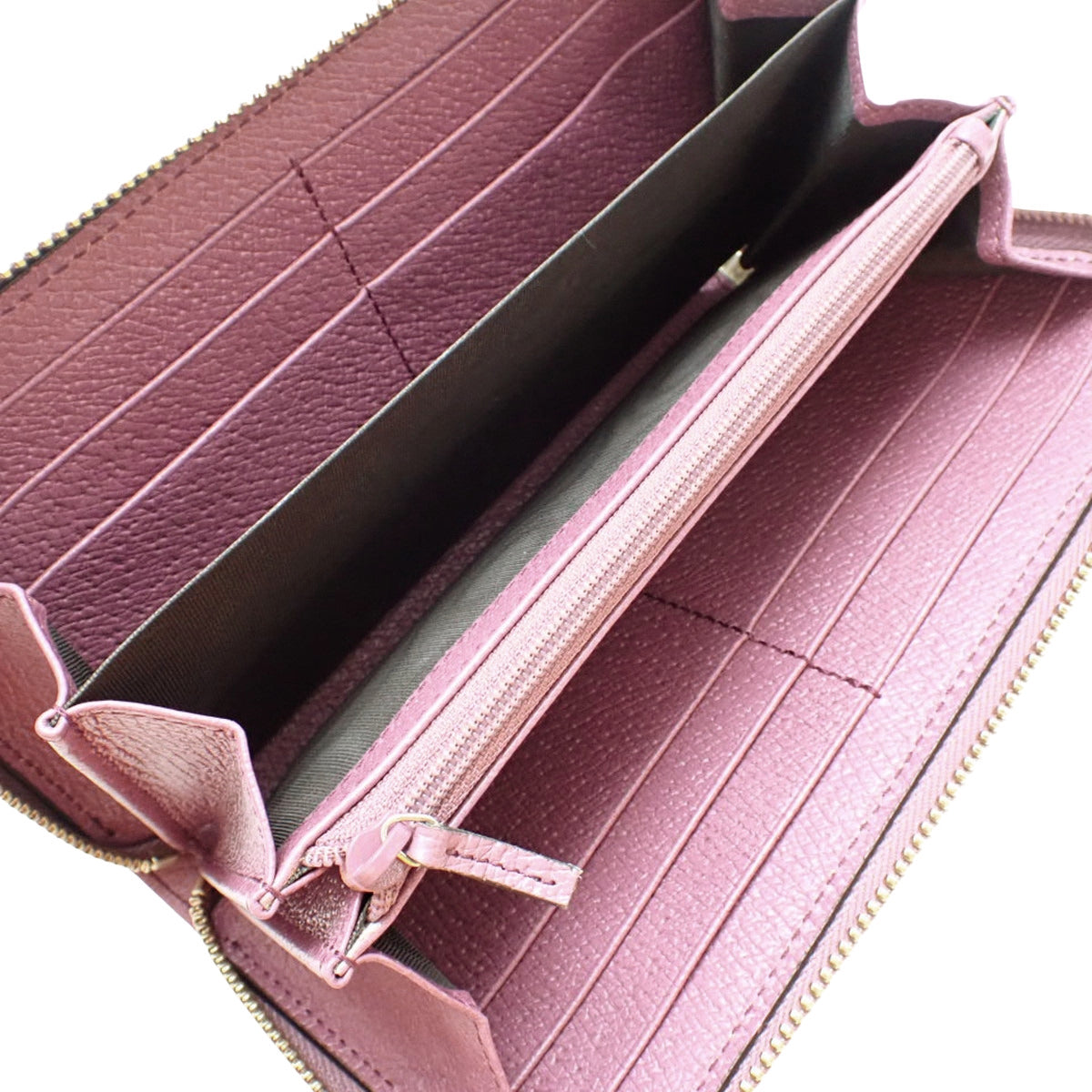 GG Round-Zip Long Wallet, GG Canvas Leather, Beige/Pink, 394005