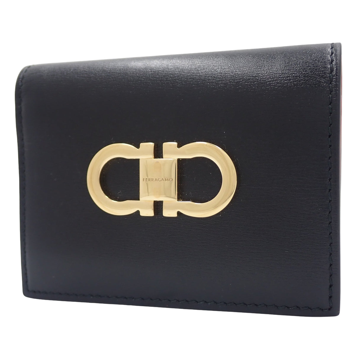 Gancini 对折钱包，小牛皮，黑色和红色，22-0627