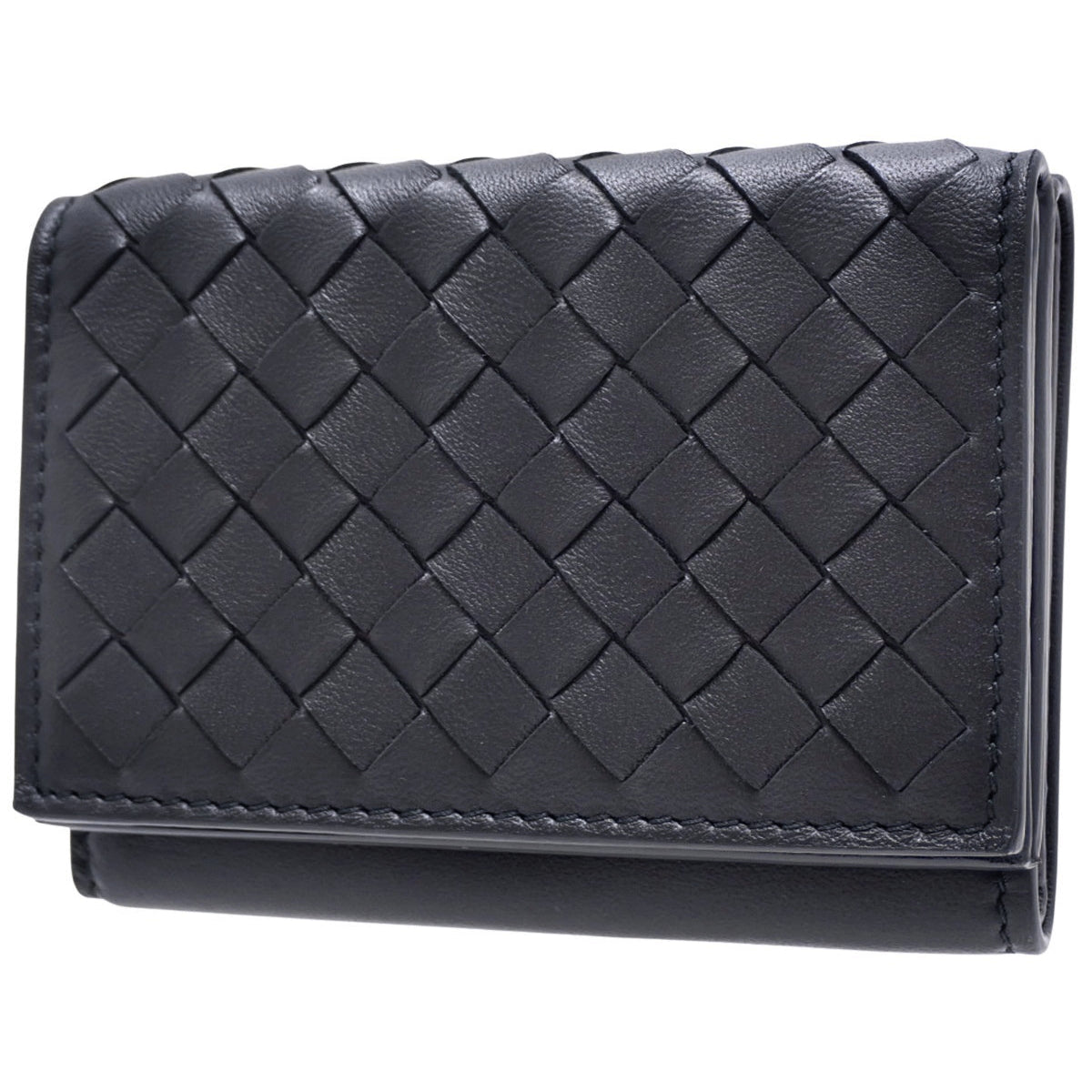 Intrecciato Tri-Fold Wallet, Calfskin, Black/Grey, 515385