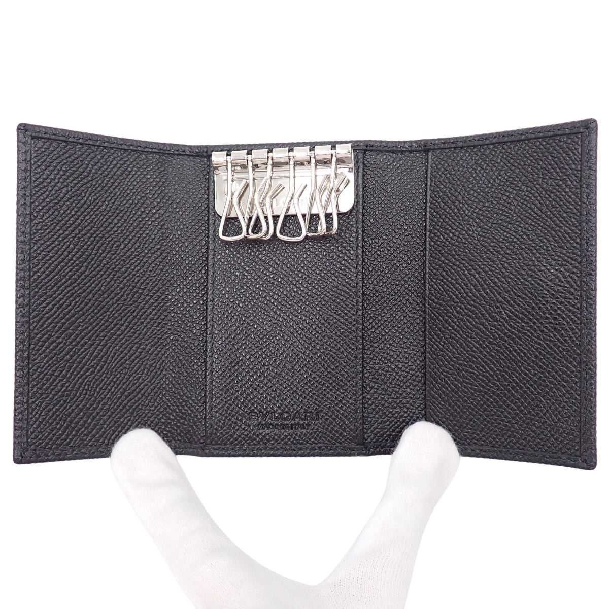 Bvlgari Bvlgari Men's 6-Key Ring Key Case, Grained Calfskin Leather, Black, 30422