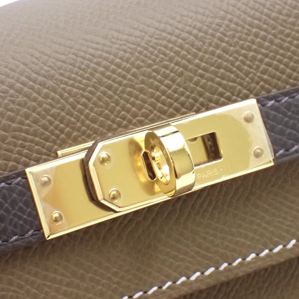 [Unused] Kelly 25 (Exterior Stitched) Epsom Calfskin, Etoupe/Slate/Black, Gold Hardware, W Stamp