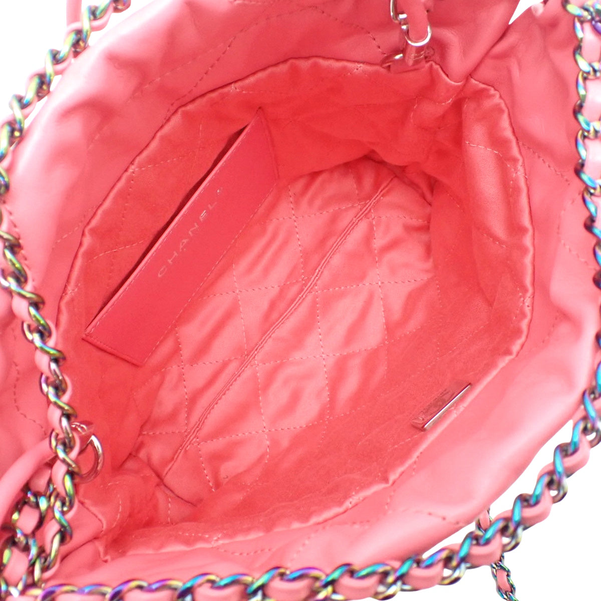 香奈儿 Matelassé 22 迷你手提包，亮面小牛皮，珊瑚粉色 AS3980