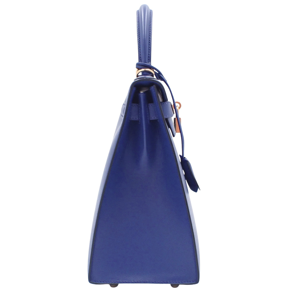 Kelly 28 (Exterior Stitched) Box Calf Blue Electric Gold Hardware D Stamp