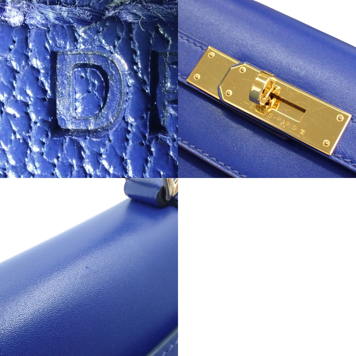 Kelly 28（外缝）Box Calf 蓝色电光金五金件 D 印章