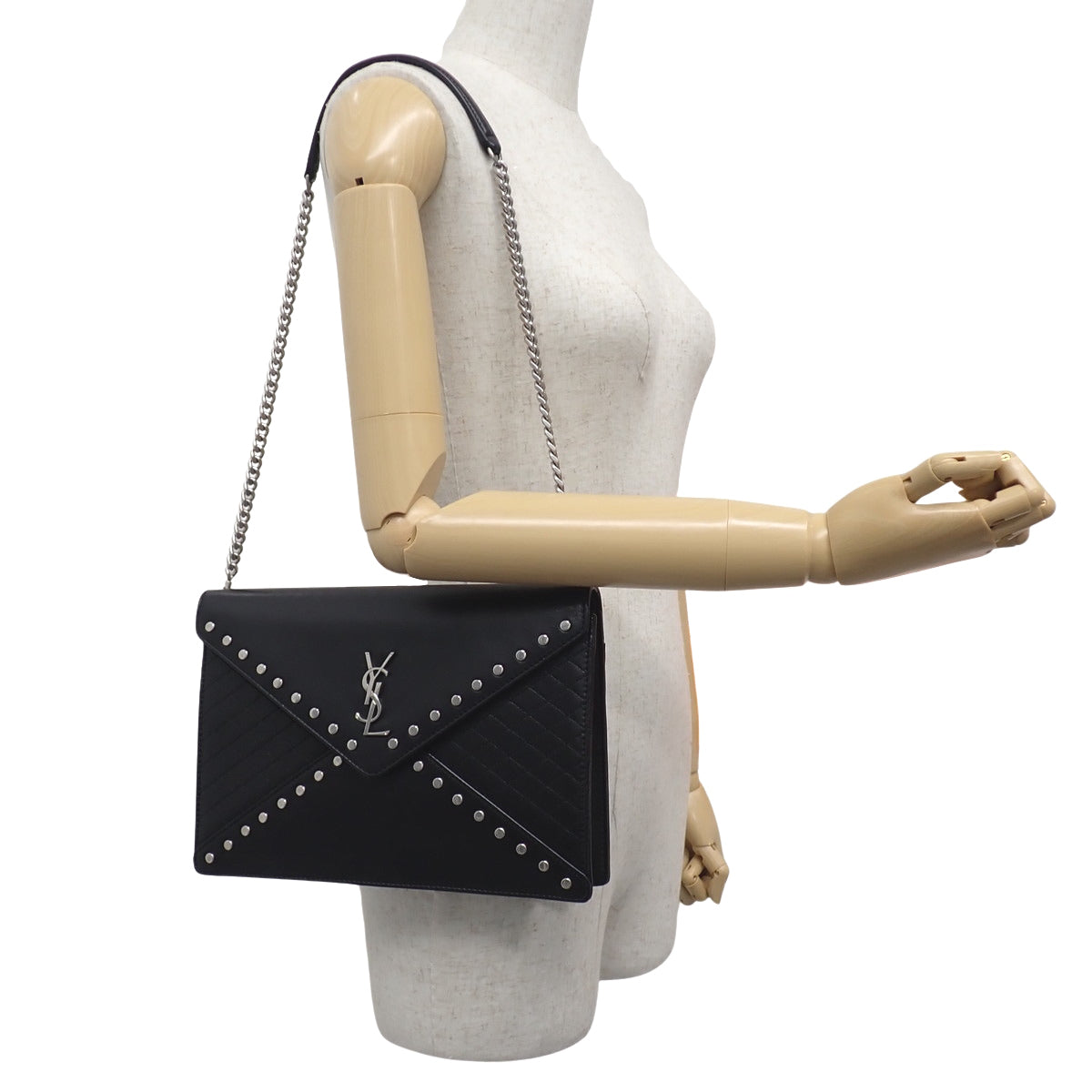 Chain shoulder bag, leather, black, 668864