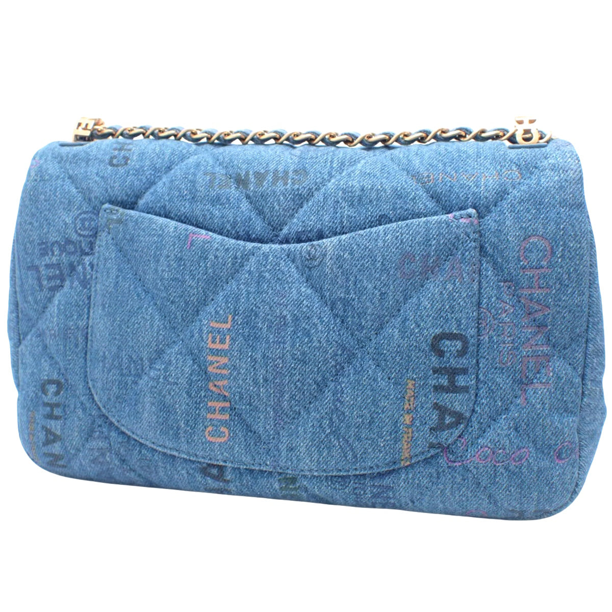 绗缝链条单肩包，小号，棉质牛仔布，蓝色，多色，AS3134