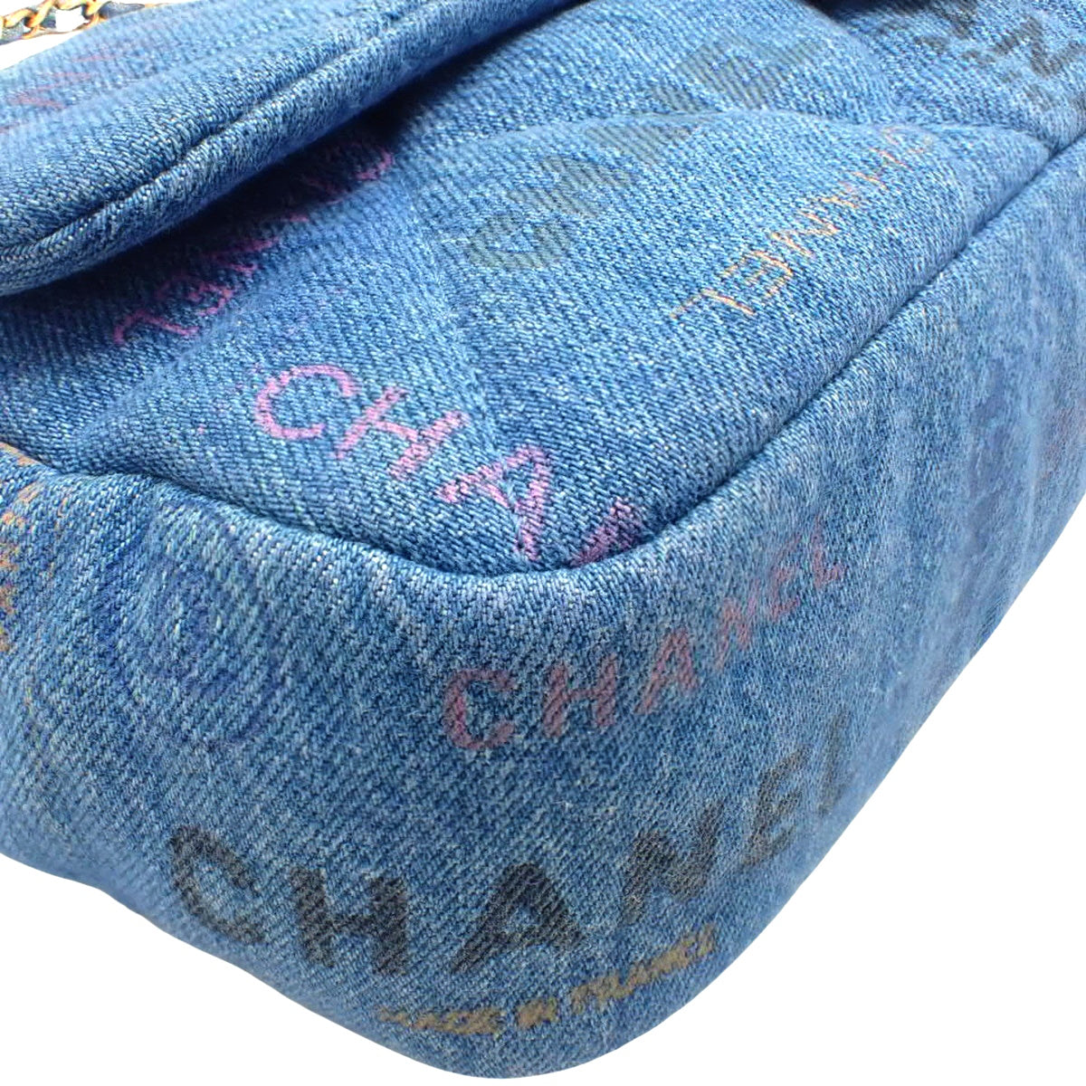 マトラッセ チェーンショルダーバッグ スモール コットンデニム ブルー マルチカラー AS3134