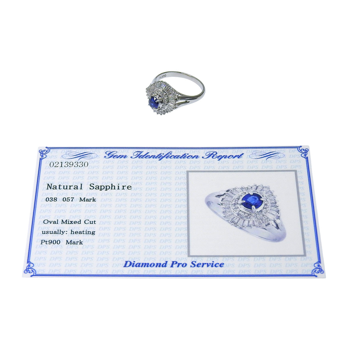 Sapphire and diamond ring, size S0.38/D0.57, platinum Pt900, 6.1g